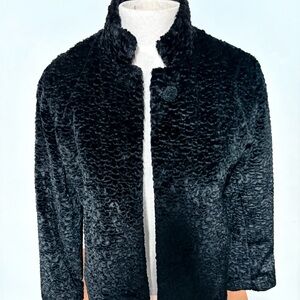 Black Textured Faux Fur Jacket